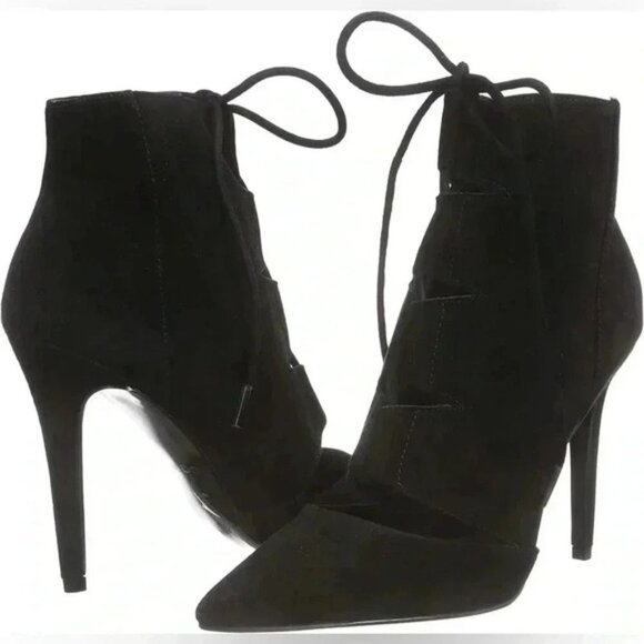 Aldo Eraede Lace Up Stiletto Ankle Boots Cut Out Black Suede 7.5 - Picture 2 of 16